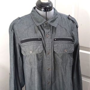 Dk Grey 100% Cotton Long Sleeved Mens Shirt Sz XL